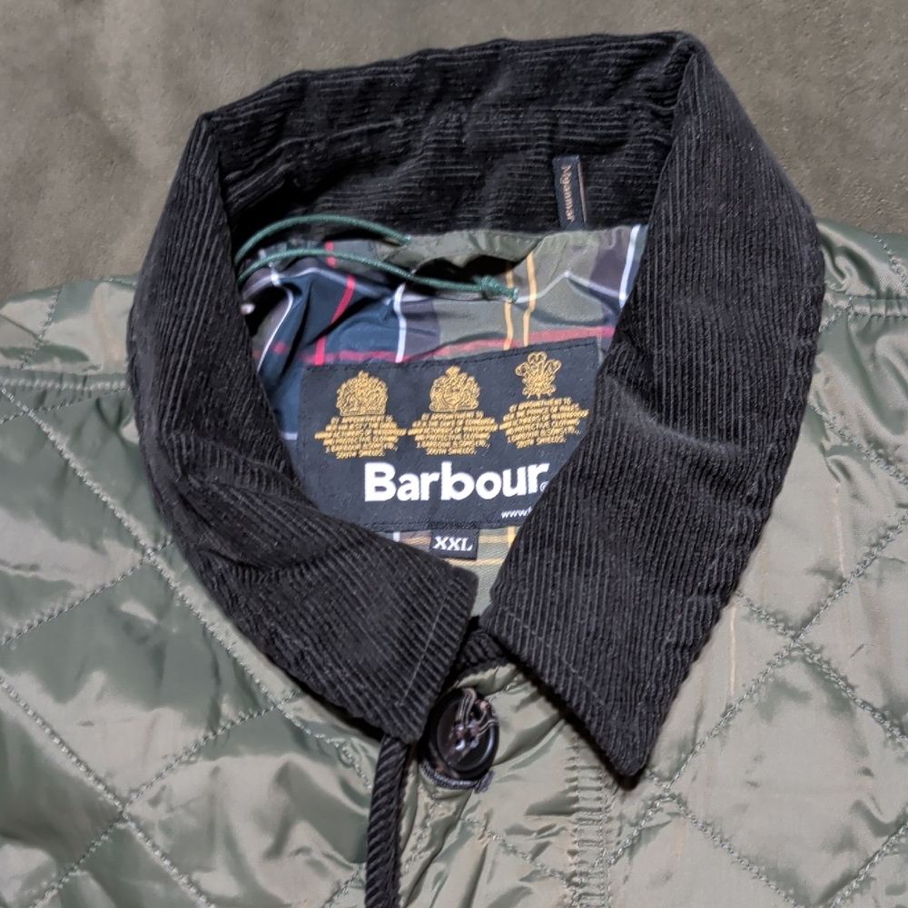 Barbour Olive Quilted Jacket with Black Collar